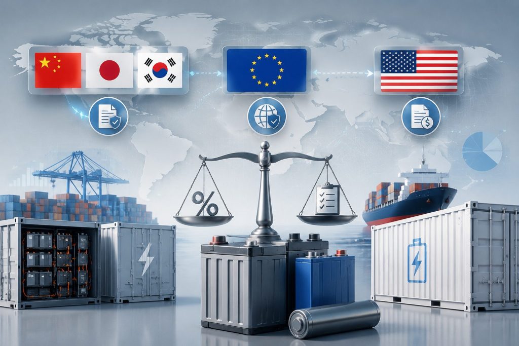不同国家工业电池进口关税与贸易政策对比：中日韩、欧盟与美国