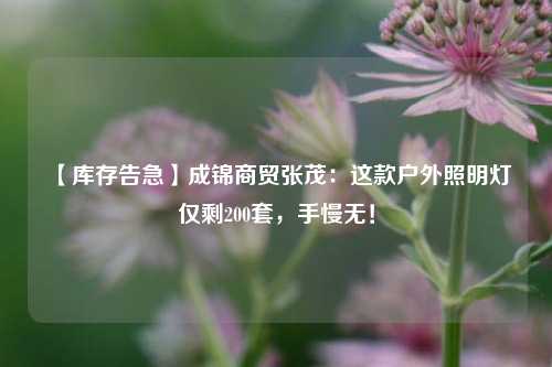 【库存告急】成锦商贸张茂:这款户外照明灯仅剩200套,手慢无!
