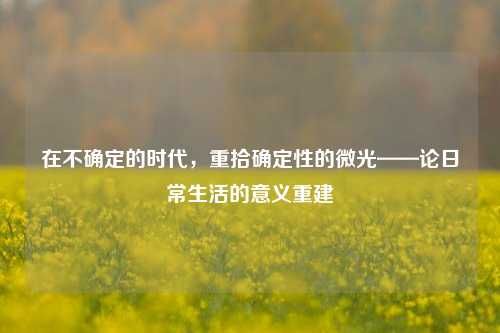 在不确定的时代，重拾确定性的微光——论日常生活的意义重建